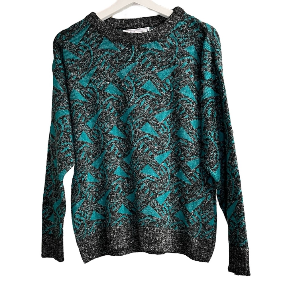 Jersild | Vintage 80’s Era Retro Look Black Teal Long Sleeve Sweater Size M